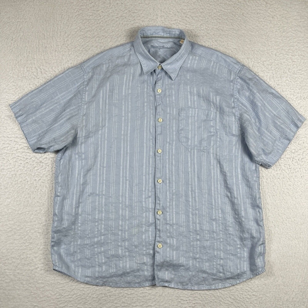 Tommy Bahama Shirt Mens XLX Blue Linen Preppy Traveler Luau Cruise Relax Beach